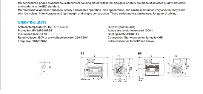 5.5KW 4HP Moteur électrique à induction triphasé Arbre mâle 380V AC Volta 50Hz imperméable à l'eau 5KW Puissance nominale pour machine à nettoyer 5
